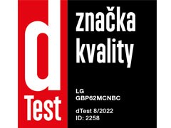 LG chladnička GBP62MCNBC bola ocenená značkou kvality dTest 8/2022.